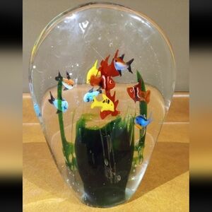 Big Glass Fish Aquarium Clear Vintage Paperweight Murano Style Sculpture Decor